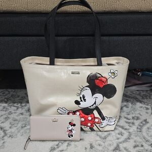Kate Spade Cream and Black Minnie Mouse Tote with Wallet